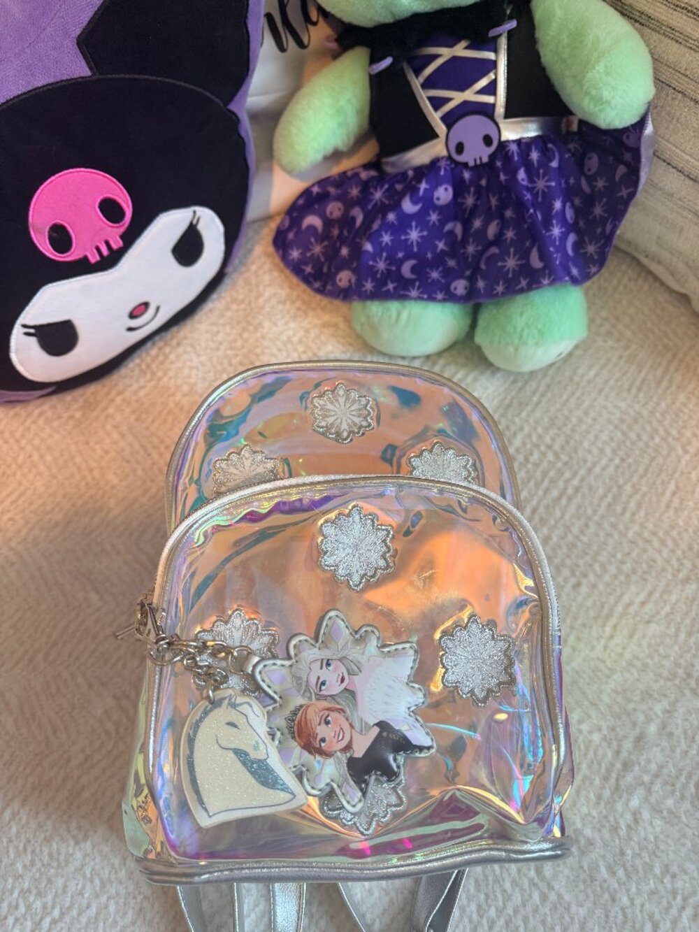 Disney Frozen Clear Holographic Mini Backpack w/ Anna & Elsa Charm | Used